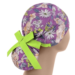 Scrub hat, scrub cap, surgical scrub hats, womens scrub caps, flower ponytail