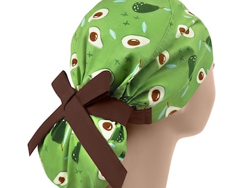 Womens scrub caps, surgical scrub hats, scrub hat, surgical scrub cap, avocado ponytail