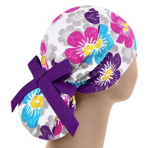 Scrub hats, scrub caps, nurse scrub cap, womens scrub hat, floral ponytail