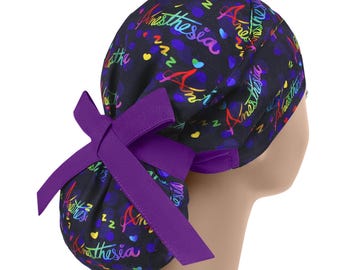 Touca cirúrgica para enfermeira anestesista, touca cirúrgica, touca para uniforme com abertura para rabo de cavalo, touca cirúrgica feminina, touca cirúrgica preta, touca para reanimador, touca para anestesiologista