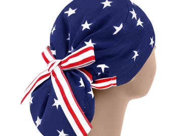 Scrub hat, scrub cap ponytail, surgical scrub hats, surgery caps, American flag