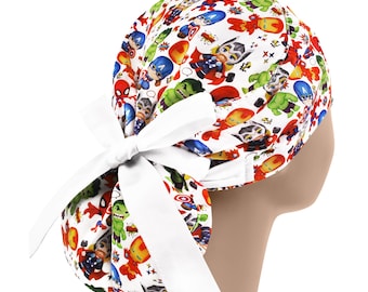 Fancy Ponytail Surgical Scrub Caps – Adjustable Women’s Hats for Doctor – Superhero Medical Scrub Cap - Comics Nurse Hat by PonyTopHat