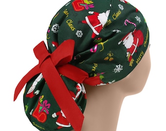 Womens scrub caps, surgical scrub hats, scrub hat, surgical scrub cap, christmas ponytail