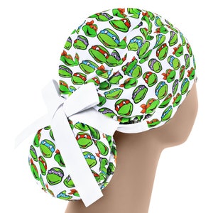 Gommage des tortues, chapeaux de gommage queue de cheval, casquettes de gommage pour femmes, animal de chapeau de chirurgie, casquette d'infirmière cheveux longs, dessin animé de casquette chirurgicale