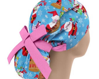 Womens scrub caps, surgical scrub hats, scrub hat, surgical scrub cap, christmas ponytail
