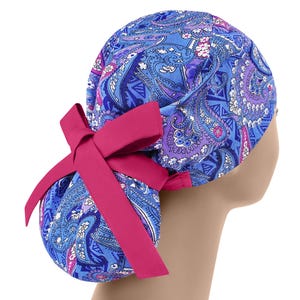 Scrub hats, nurse scrub cap, surgical scrub hat, womens scrub caps, paisley ponytail