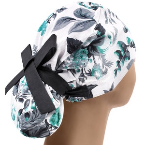 Womens scrub caps, surgical scrub hats, scrub hat, surgical scrub cap, floral ponytail