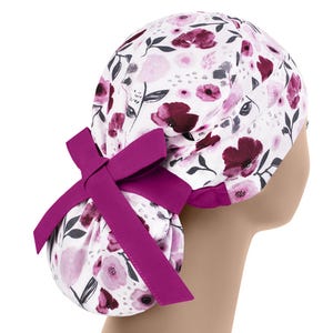 Womens scrub caps, surgical scrub hats, scrub hat, surgical scrub cap, floral ponytail