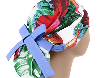 Gorros de quirófano para mujer, gorros de quirófano, gorros de quirófano con cola de caballo, gorro de quirófano quirúrgico, gorro de quirófano con hojas