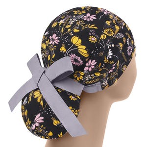 Scrub hat, scrub cap, surgical scrub hats, womens scrub caps, flower ponytail