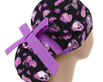 Gorro quirúrgico para cabello largo, gorro de enfermera con esqueleto, gorros quirúrgicos con cola de caballo, gorros quirúrgicos para mujer, gorro quirúrgico con rosas, gorro quirúrgico con calavera.