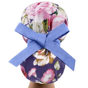 Scrub hat, scrub cap, surgical scrub hats, womens scrub caps, flower ponytail