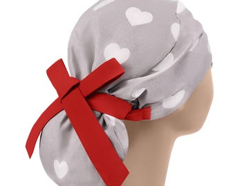 Scrub caps, or scrub hats, surgical cap women, womens scrub hat, hearts ponytail