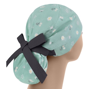 Womens scrub caps, surgical scrub hats, scrub hat, surgical scrub cap, floral ponytail
