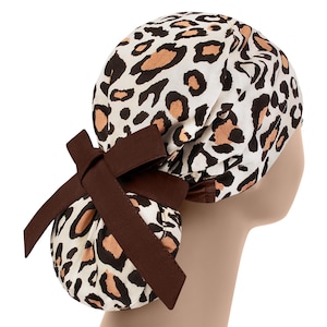 Scrub hats, nurse scrub cap, surgical scrub hat, womens scrub caps, leopard ponytail