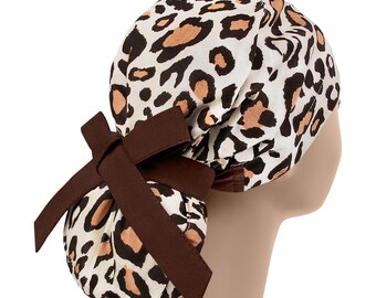 Scrub hats, nurse scrub cap, surgical scrub hat, womens scrub caps, leopard ponytail