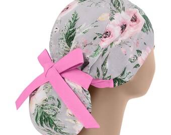 Scrub hat, scrub cap, surgical scrub hats, womens scrub caps, rose hips ponytail