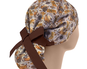Womens scrub caps, surgical scrub hats, scrub hat, surgical scrub cap, coffee ponytail