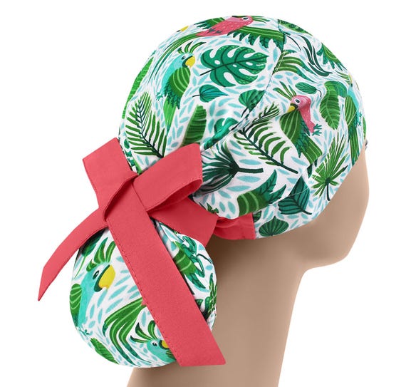 Scrub cap, ponytail scrub hats, womens scrub caps, surgical scrub hat, parrot pony cap