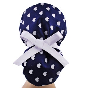 Scrub caps, or scrub hats, surgical cap women, womens scrub hat, hearts ponytail