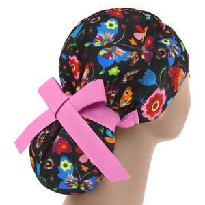 Gorro de quirófano, gorro de quirófano, gorros de quirófano para mujer, gorros de quirófano para mujer, cola de caballo de mariposa imagen 1