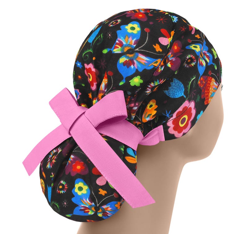 Gorro de quirófano, gorro de quirófano, gorros de quirófano para mujer, gorros de quirófano para mujer, cola de caballo de mariposa imagen 1