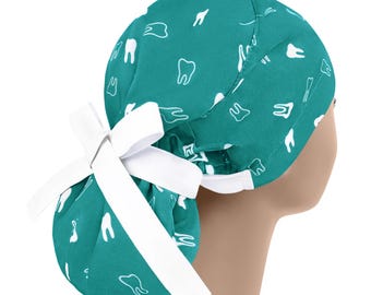 Scrub cap dentist, ponytail nurse cap, teeth surgical hats, scrub hat for woman, oral surgery caps, dental hygienist cap