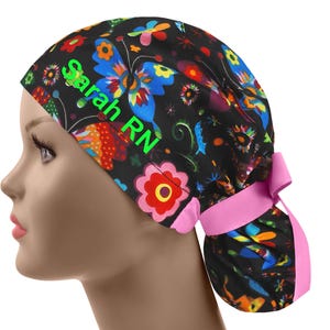 Gorro de quirófano, gorro de quirófano, gorros de quirófano para mujer, gorros de quirófano para mujer, cola de caballo de mariposa imagen 3