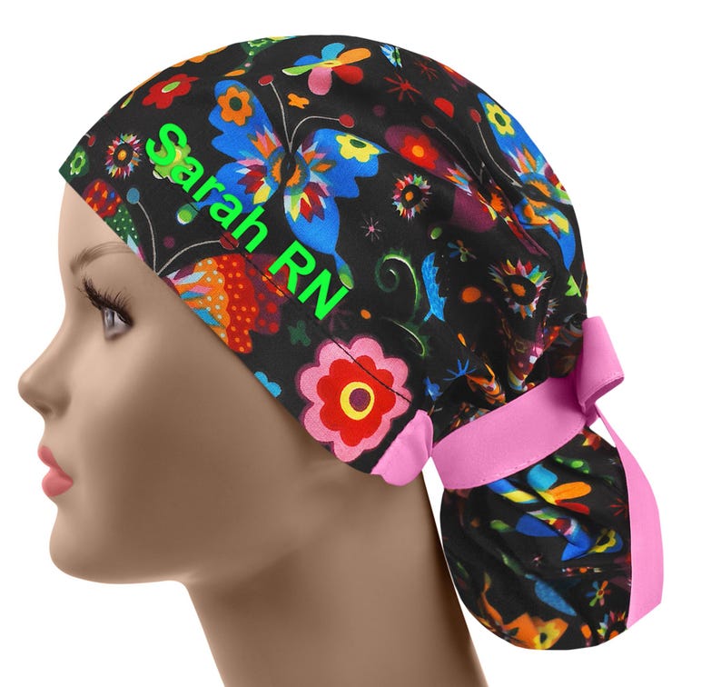 Gorro de quirófano, gorro de quirófano, gorros de quirófano para mujer, gorros de quirófano para mujer, cola de caballo de mariposa imagen 3