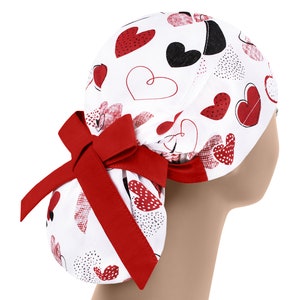 Surgical caps love, ponytail scrub hats, scrub cap valentines, surgery hat womens, nurse cap long hair, medical cap hearts
