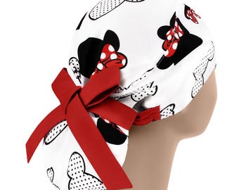Gorro de quirófano, gorro de quirófano con cola de caballo, gorro de quirófano para mujer, gorro de quirófano quirúrgico, gorro de poni de Mickey