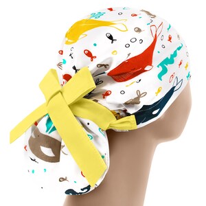 Scrub hats fish, scrub caps long hair, nurse scrub cap, womens scrub hat, whale ponytail