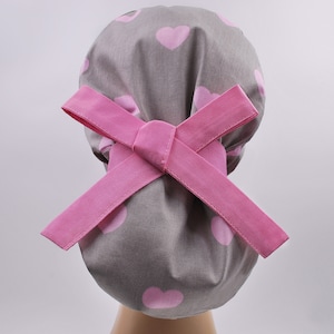 Scrub caps, or scrub hats, surgical cap women, womens scrub hat, hearts ponytail
