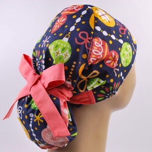 Scrub hats, nurse scrub cap, surgical scrub hat, womens scrub caps, christmas ponytail