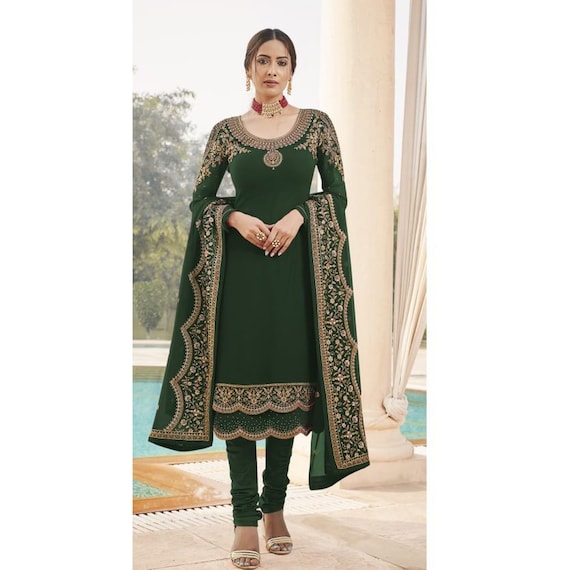 Buy Latest Indian Suits Online - Dark Green Embroidery Traditional Salwar  Suit At Hatkay