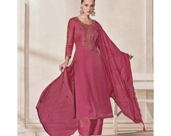 Lavender Pink Salwar Kameez Palazzo Suits Handmade Indian Pakistani Wear Silk Heavy Look Shalwar Kameez Dress Dupatta Wedding Reception Suit