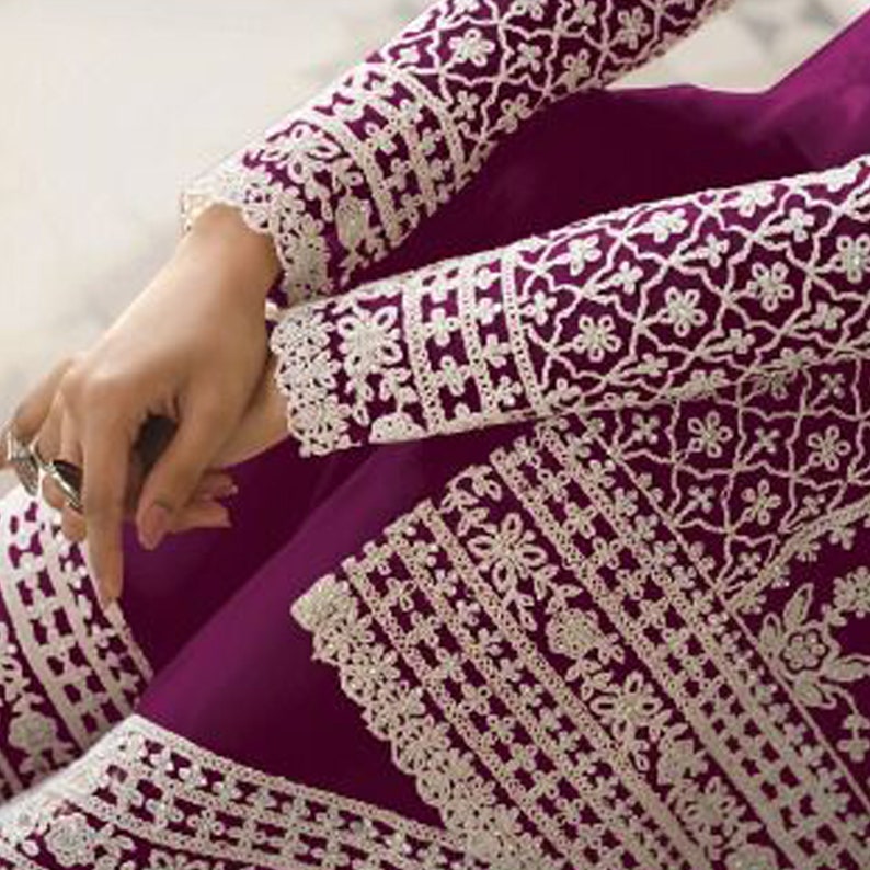 Purple Color Designer Salwar Kameez Plazzo Suits Pakistani Indian Special Occasion Wear Heavy Embroidery Work Shalwar Kameez Dupatta Dresses image 2
