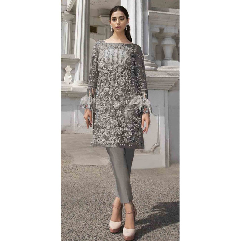 Pink Color Pakistani Designer Knee Length Readymade Salwar Kameez Suit Indian Ethnic Ramadan Party Wear Heavy Shalwar Kameez Plazo Pant Dres