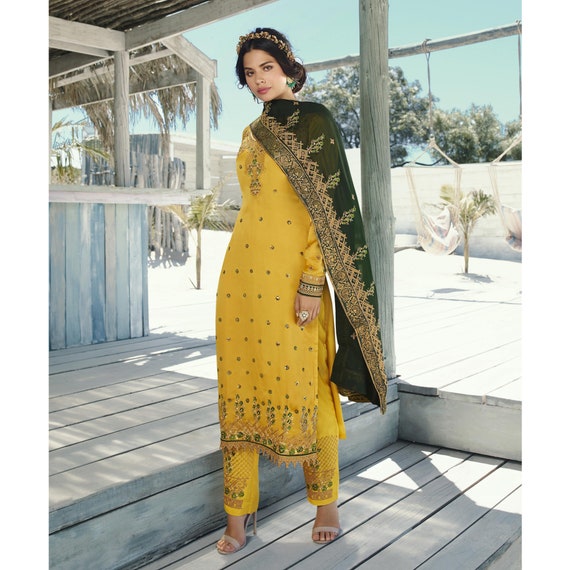 South Asian Wear Trouser Pant Salwar Kameez Suits Embroidery Hand Worked  Pakistani Beautiful Designer Shalwar Kameez Heavy Dupatta Dresses -   Hong Kong