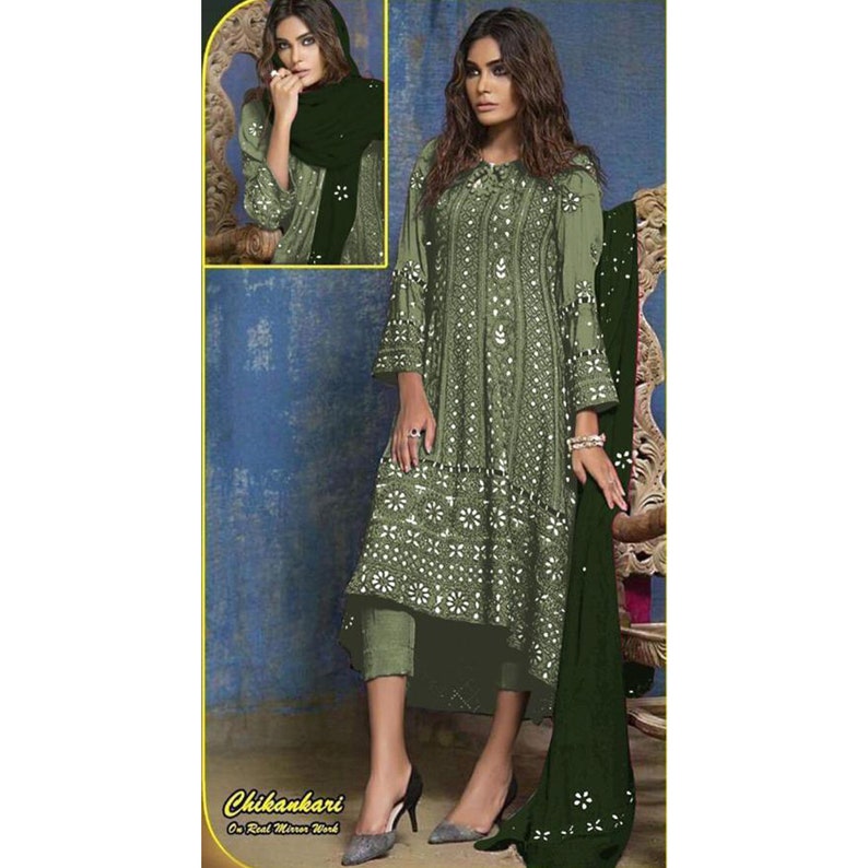 Real Mirror Worked Black Color New Designer Chikankari Anarkali Trouser Suit Stitched Pakistani Wear Up Down Anarkali Kurti Plazo Pant Dress