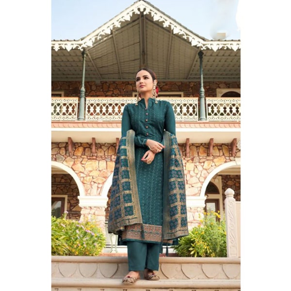 Pakistani Indian Designer Clothing Outfits Trouser Pant Suits Handmade Embroidery Worked Evening Wear Beautiful Shalwar Kameez Dupatta Dress