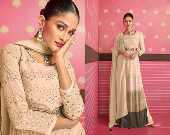 Nayra cut Style Designer Salwar Kameez Palazzo Suits Indian Pakistani Wedding Reception Wear Embroidery Work Long Kameez Style Dupatta Dress