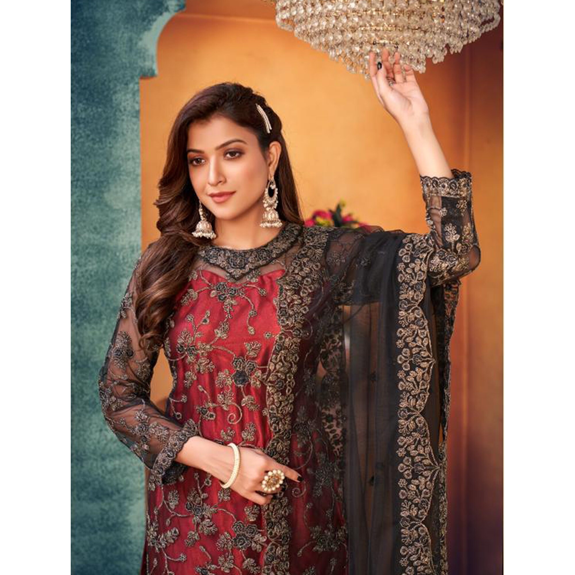 Salwarkameez786 Women's Wear Designer Stylish Trouser Pant Suits Pakistani Indian Ethnic Party Wear Heavy Embroidery Worked Shalwar Kameez Net Dupatta Dress