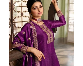 Stylish Silk Plazzo Suit Hand Crafted Indian Salwar Suit Wedding Wear Dress Heavy Embroidery Work Shalwar Kameez Dress Pakistani Style Suits