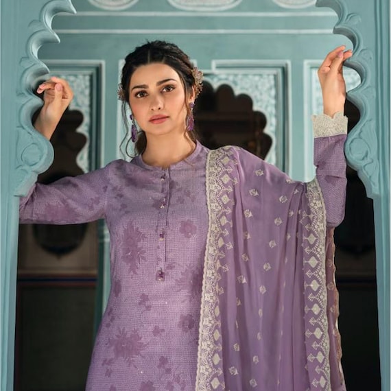 New Designer Purple color stitched embroidered Suit.