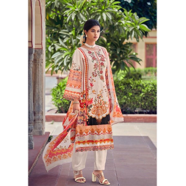 Regular Wear Embroidery Printed Worked Salwar Kameez Plazzo Pant Suit Pakistani Indian Women's Wear Pure Cotton Shalwar Kameez Dupatta Dress