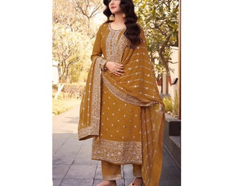 Yellow Color Haldi-Mehndi function Wear Designer Shalwar Kameez Palazzo-Pant Suits Heavy Embroidery Work Stylish Salwar Kameez Dupatta Dress