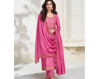 Women's Wear Beautiful Pink Color Trouser Pant Suit Heavy Embroidery Work Pakistani Indian Ethnic Wear Designer Shalwar Kameez Dupatta Dress