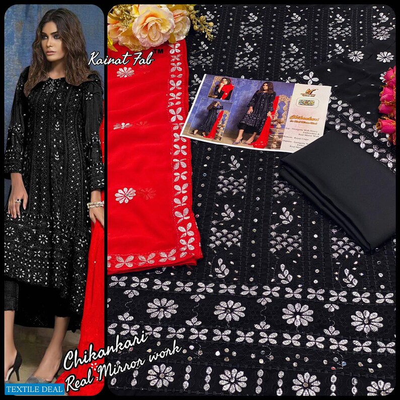 Real Mirror Worked Black Color New Designer Chikankari Anarkali Trouser Suit Stitched Pakistani Wear Up Down Anarkali Kurti Plazo Pant Dress