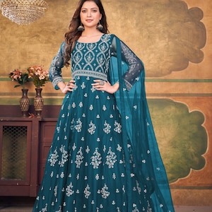Navy Blue Color Long Anarkali Gown Suits Pakistani Indian Special ...